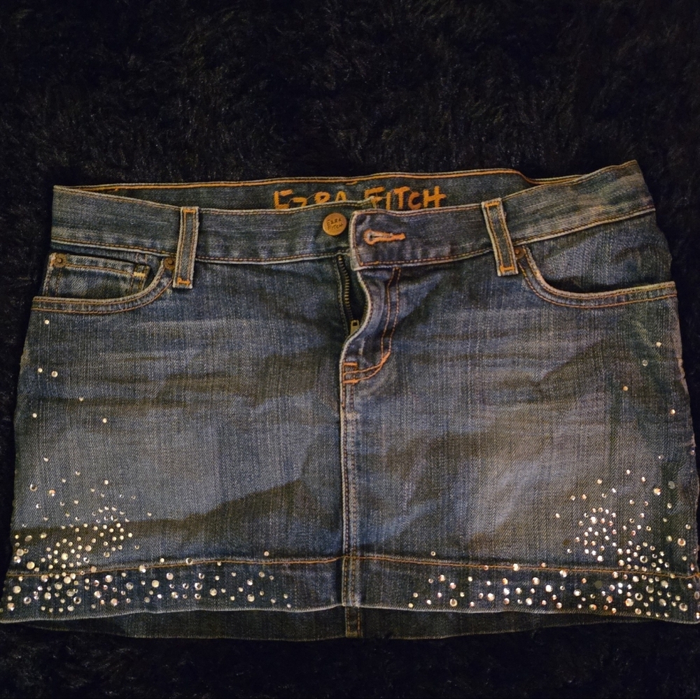 Abercrombie & Fitch Ezra Denim Mini Skirt with Rhinestone Accents Sz 27